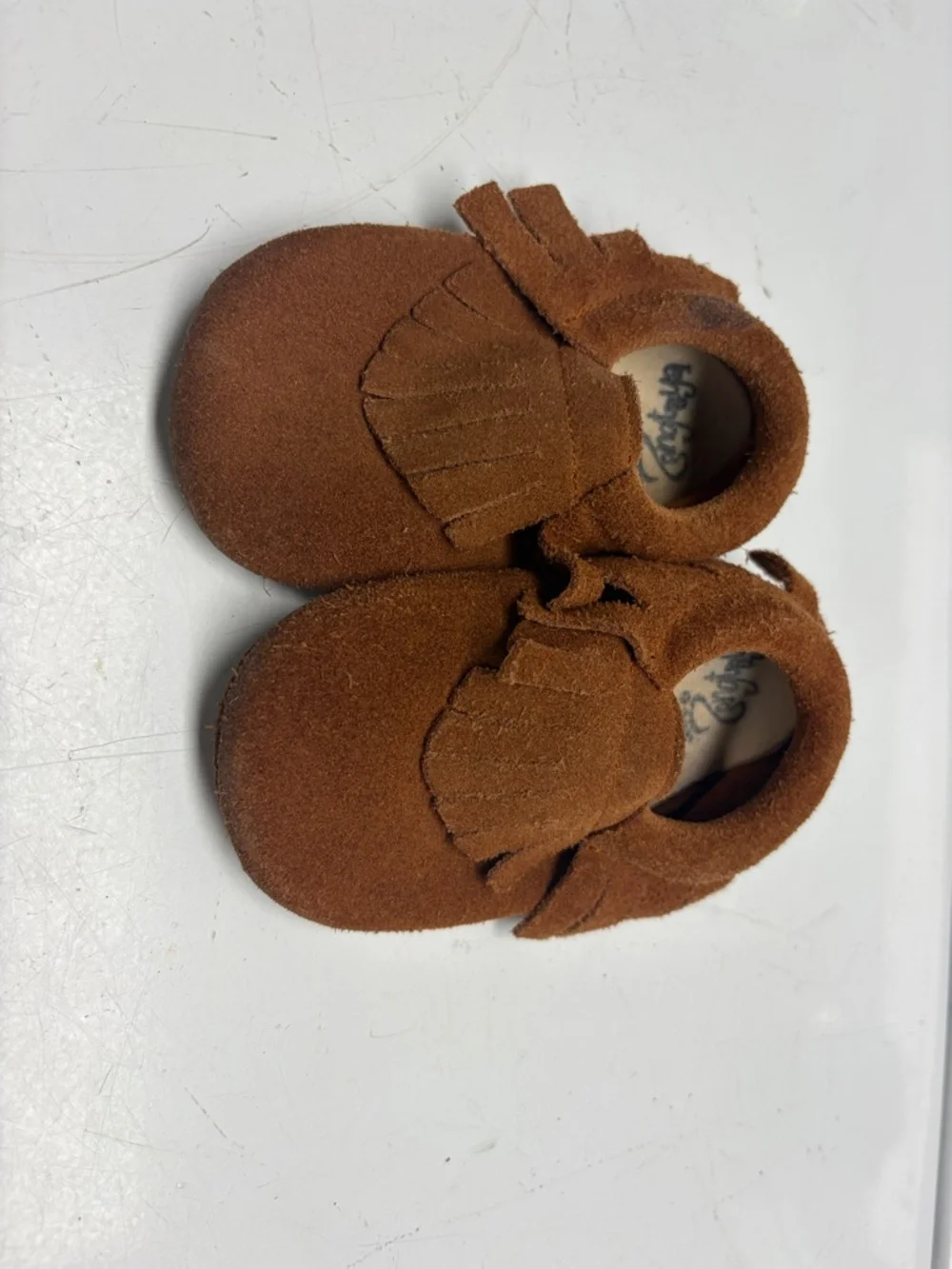 Baby Tan Leather Fringe Moccasin Shoes